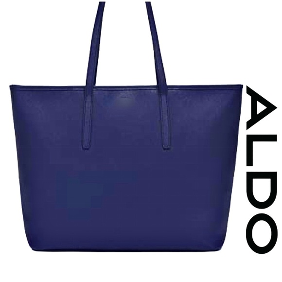 Aldo Handbags - Aldo Navy Blue Double Strap Vegan Leather Full Zip Tote